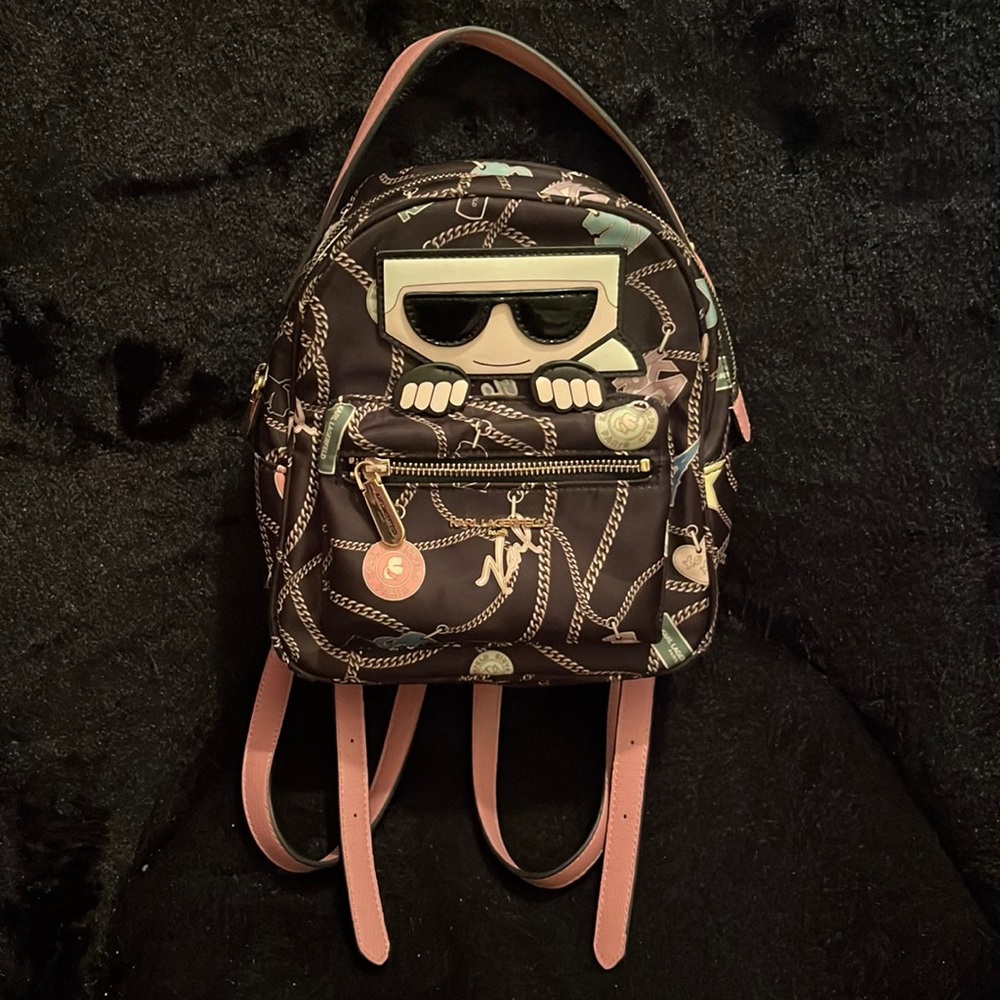 Karl Lagerfeld mini backpack! Pink and black with logo.